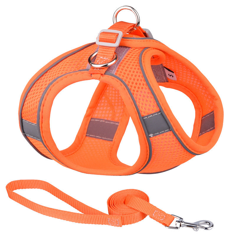 Vest-Style Reflective Pet Harness & Leash Set – Breathable Mesh with Hand-Held Rope