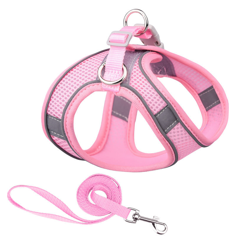 Vest-Style Reflective Pet Harness & Leash Set – Breathable Mesh with Hand-Held Rope