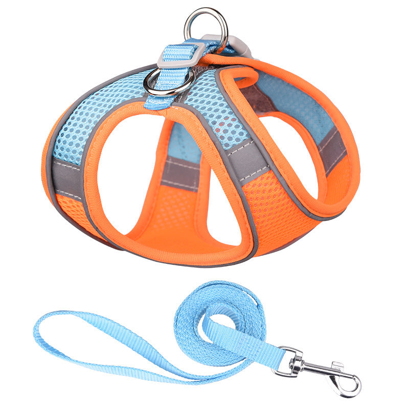 Vest-Style Reflective Pet Harness & Leash Set – Breathable Mesh with Hand-Held Rope
