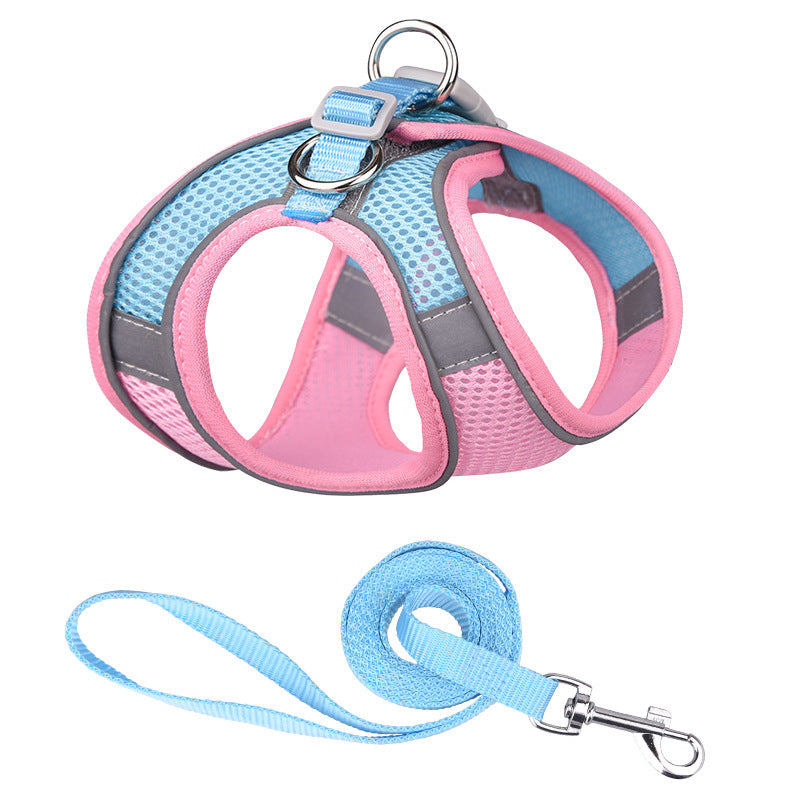 Vest-Style Reflective Pet Harness & Leash Set – Breathable Mesh with Hand-Held Rope