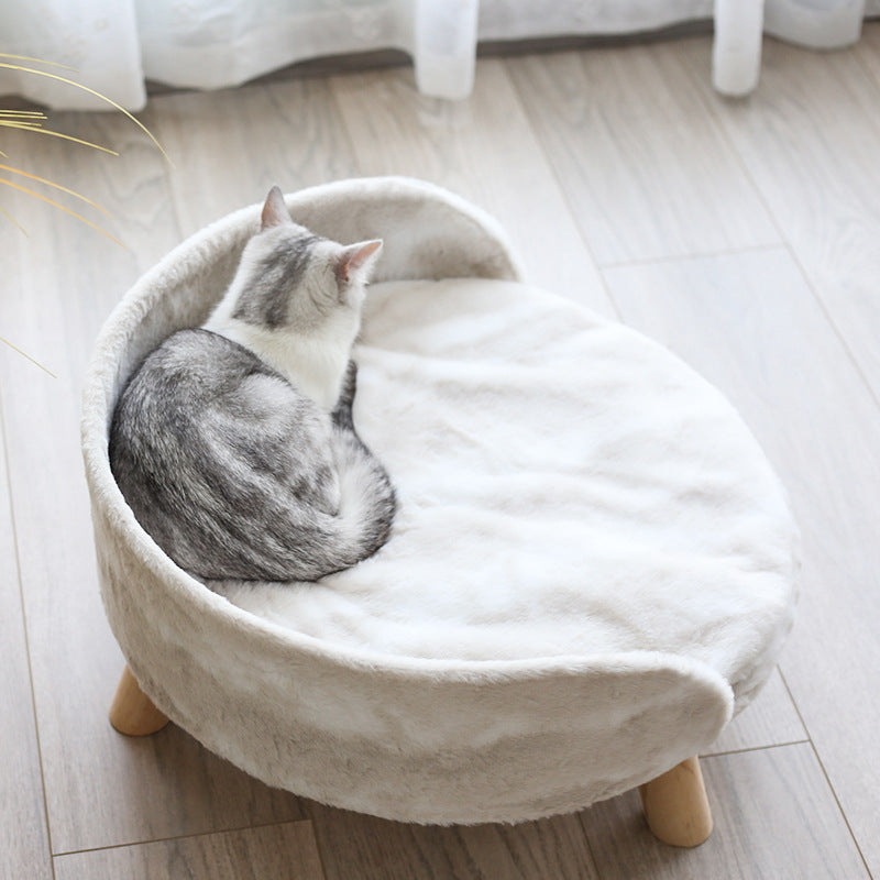 Groom Glory Teddy Pet Sofa Nest – Elevated Wooden Bed for Cats & Dogs
