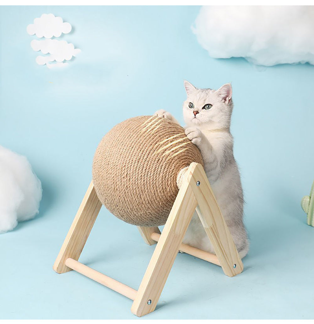 Groom Glory Vertical Sisal Cat Scratching Ball – Wooden Cat Toy