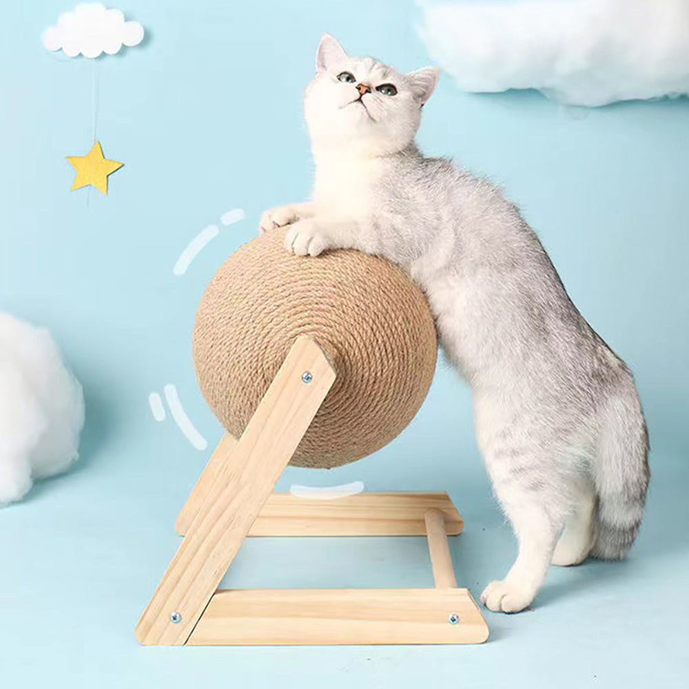 Groom Glory Vertical Sisal Cat Scratching Ball – Wooden Cat Toy