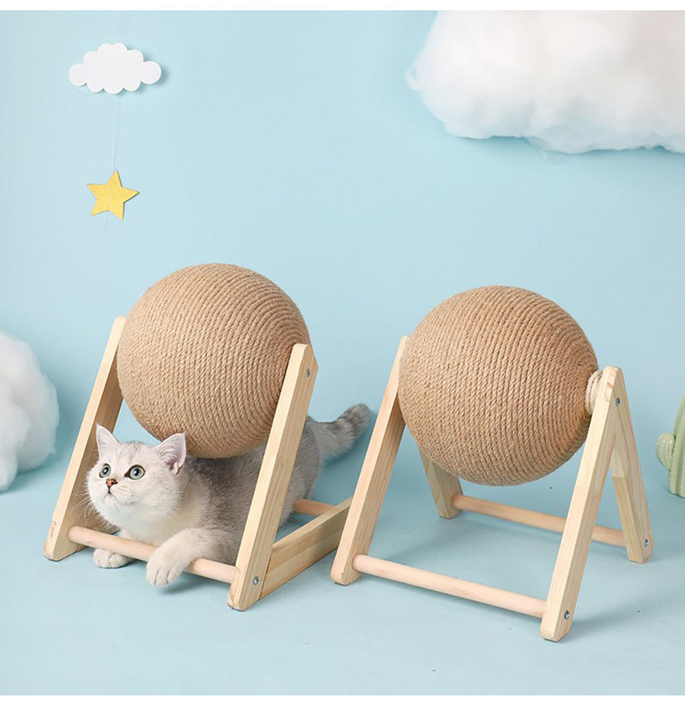 Groom Glory Vertical Sisal Cat Scratching Ball – Wooden Cat Toy