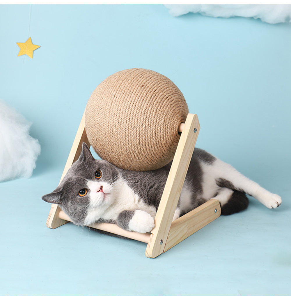 Groom Glory Vertical Sisal Cat Scratching Ball – Wooden Cat Toy
