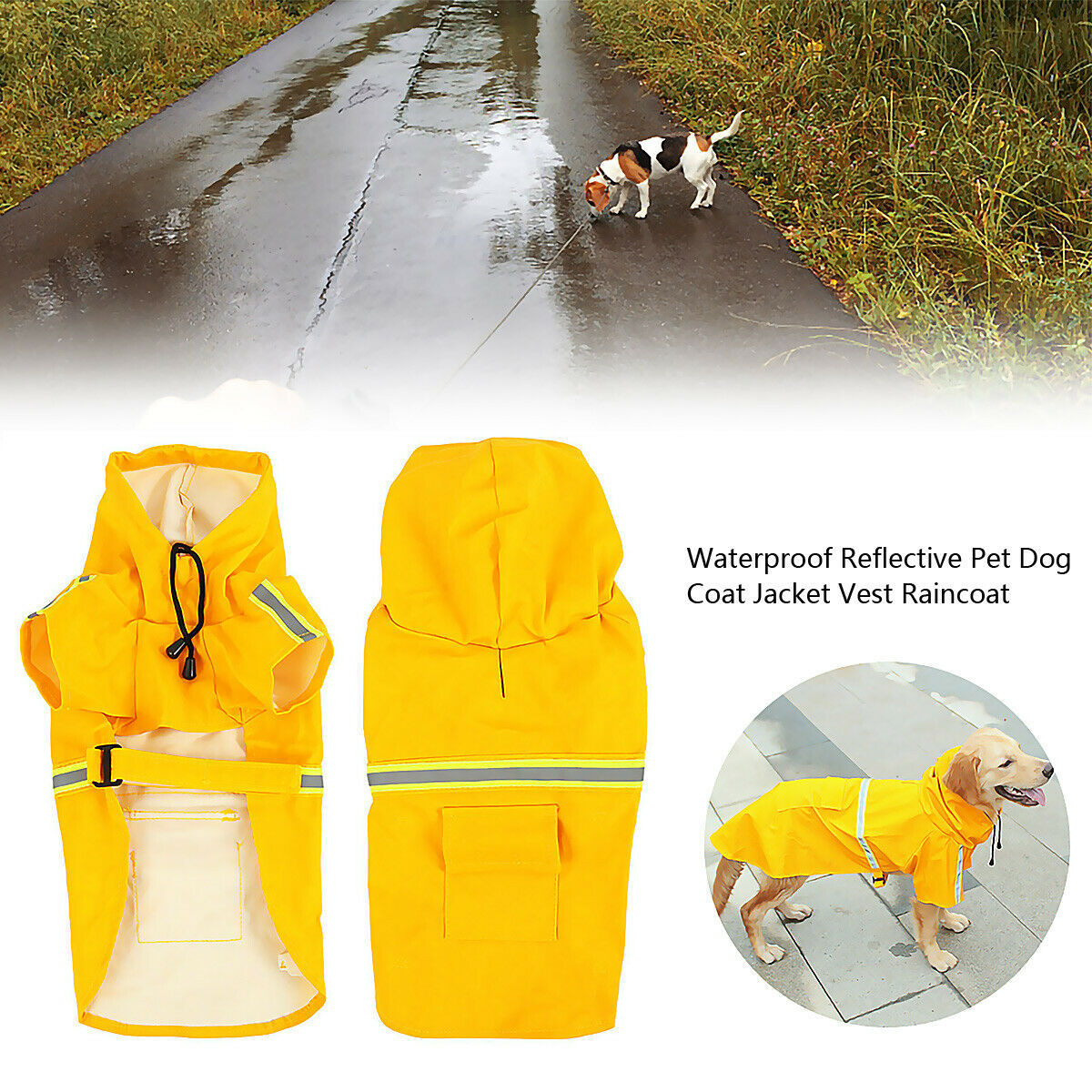 Groom Glory Waterproof Dog Raincoat with Reflective Stripe and Hood
