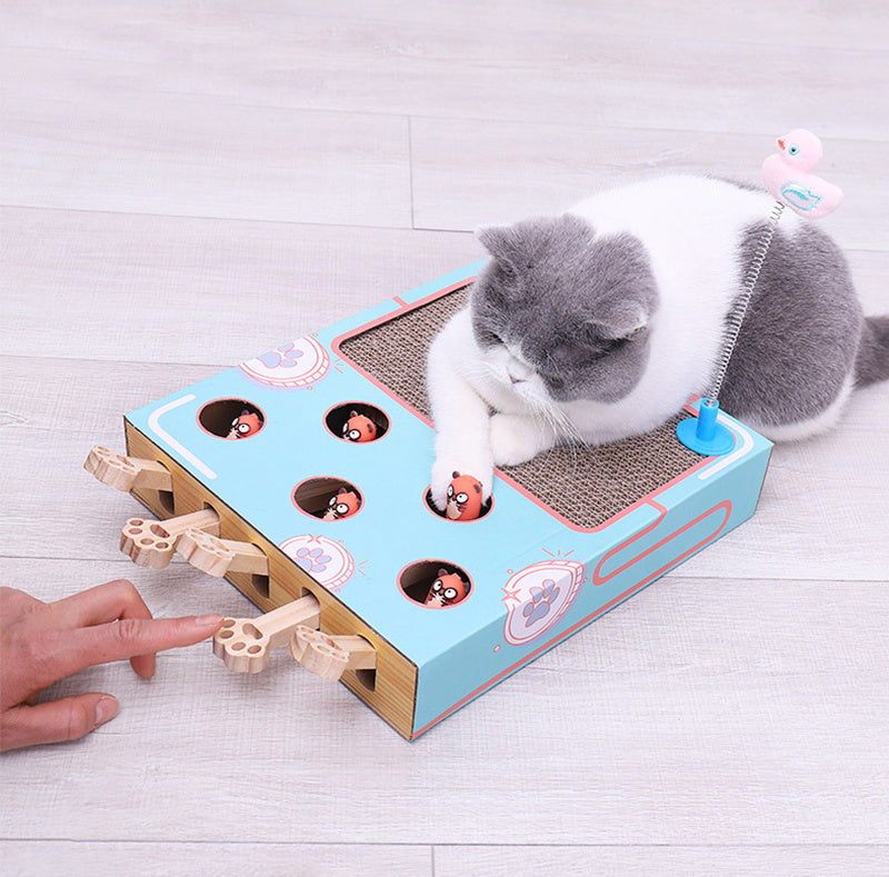 Whack-A-Mole Cat Toy – Interactive Cardboard & Wood Teaser