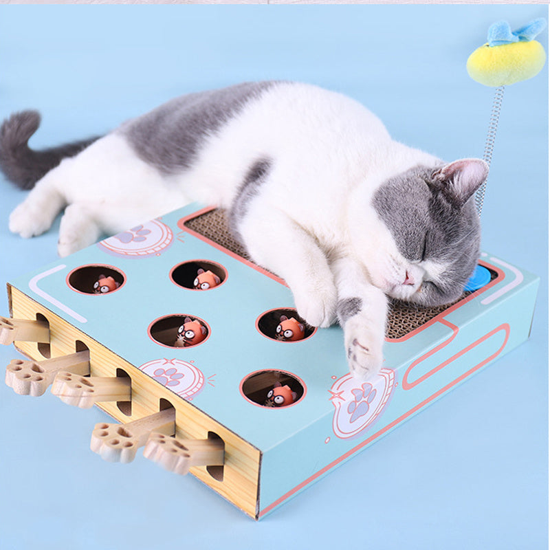 Groom Glory Whack-A-Mole Cat Toy – Interactive Cardboard & Wood Teaser