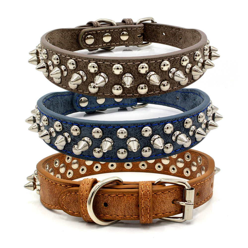 Rivet Pet Collar – Adjustable PU Leather Dog Collar
