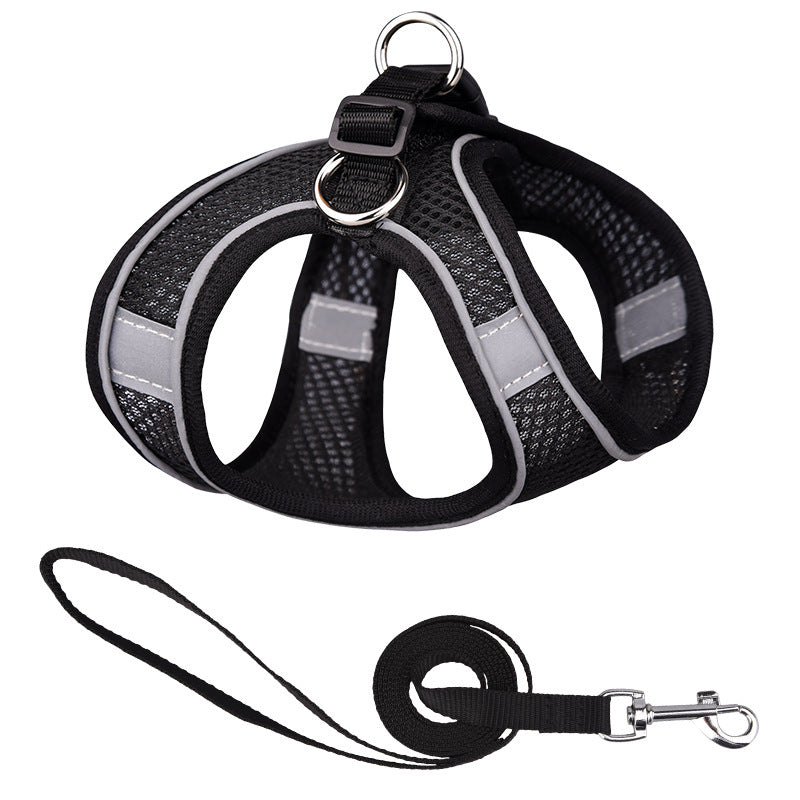 Vest-Style Reflective Pet Harness & Leash Set – Breathable Mesh with Hand-Held Rope