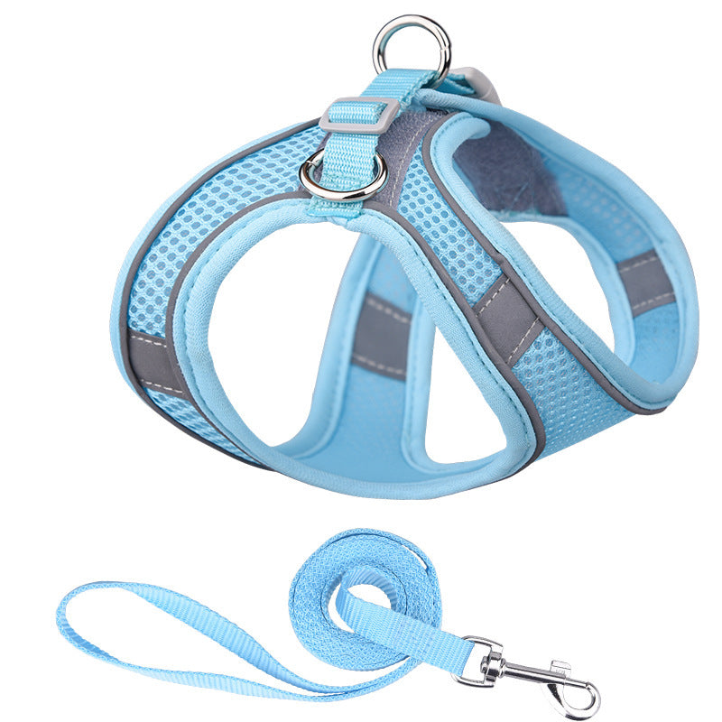 Vest-Style Reflective Pet Harness & Leash Set – Breathable Mesh with Hand-Held Rope