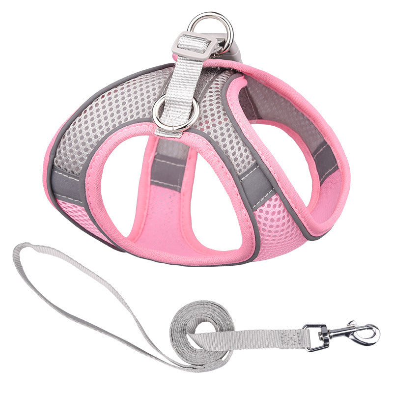 Vest-Style Reflective Pet Harness & Leash Set – Breathable Mesh with Hand-Held Rope