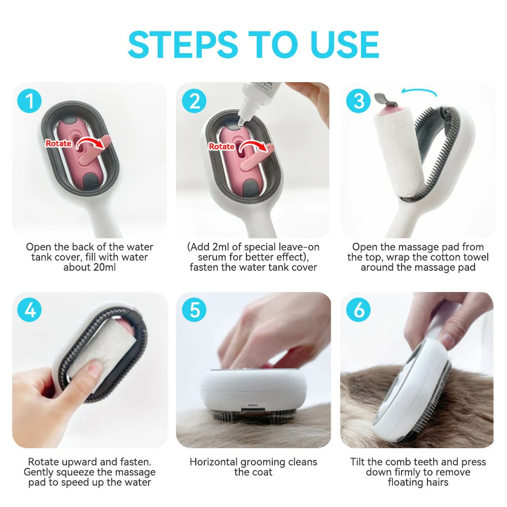 Groom Glory 4-in-1 Cat Hair Brush with Water Tank – Grooming & Cleaning Comb