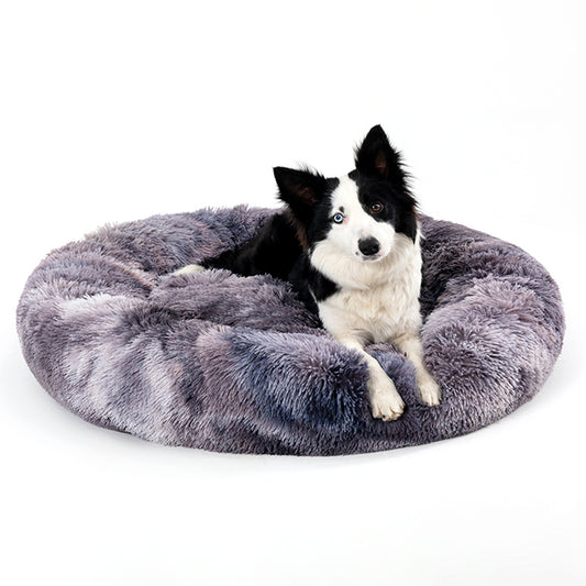 Groom Glory Fluffy Donut Dog Bed – Soft Plush Calming Pet Cushion