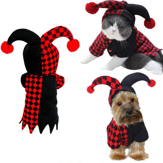 Groom Glory  Funny Clown Halloween Costume for Dogs & Cats – Pet Transformation Outfit with Hat