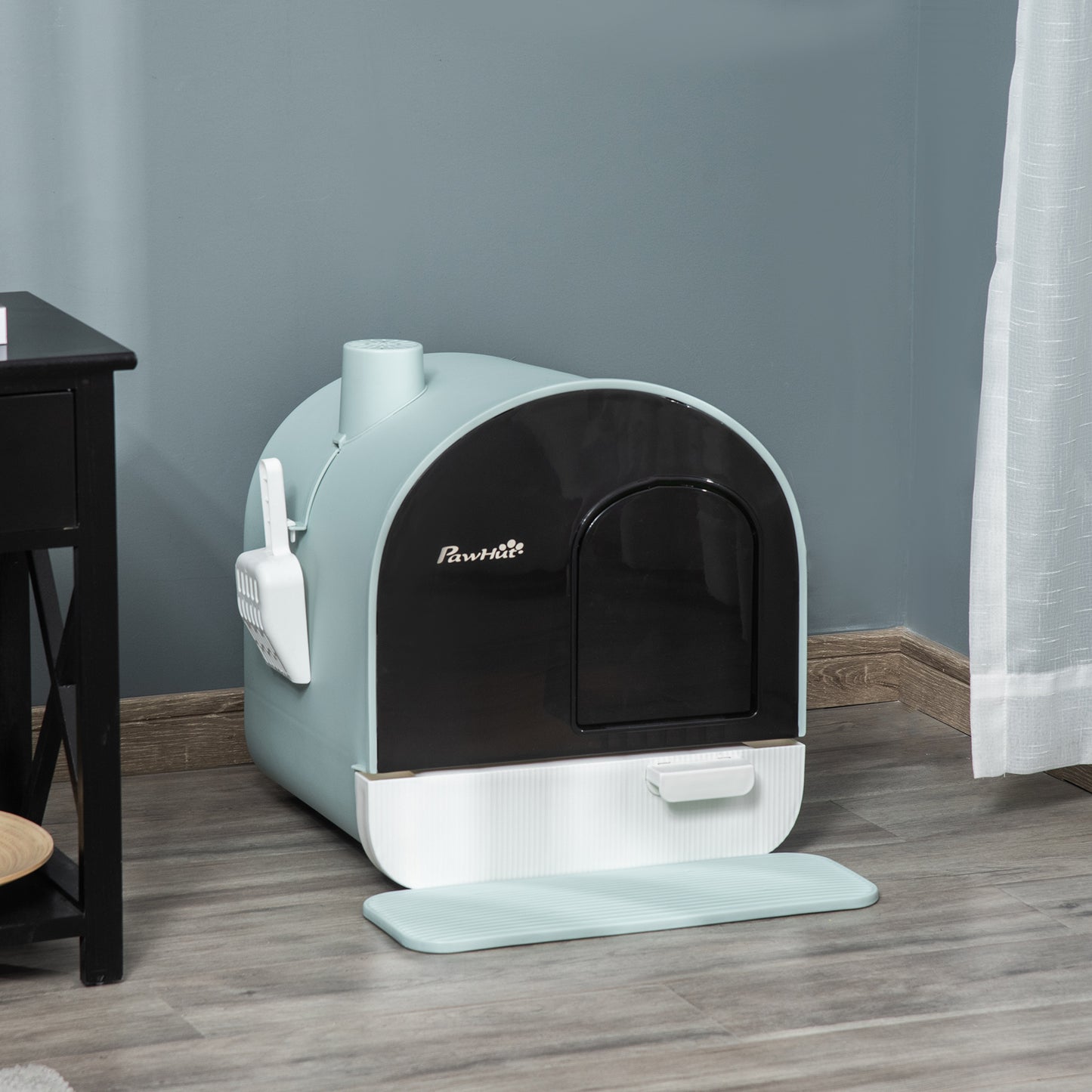 Groom Glory PawHut Cat Litter Box with Lid – Indoor Cat Tray, Spoon & Strainer