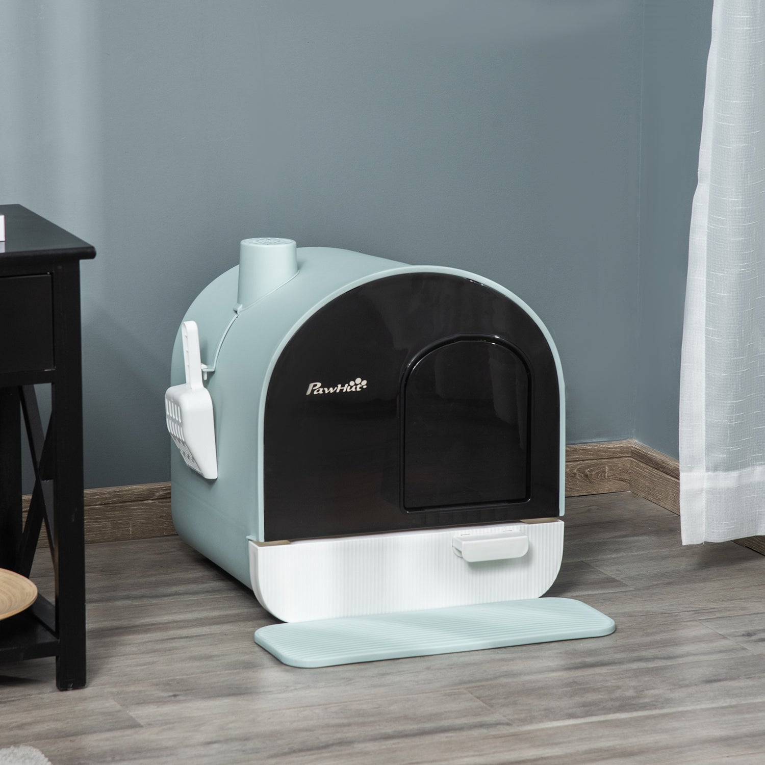 Groom Glory PawHut Cat Litter Box with Lid – Indoor Cat Tray, Spoon & Strainer