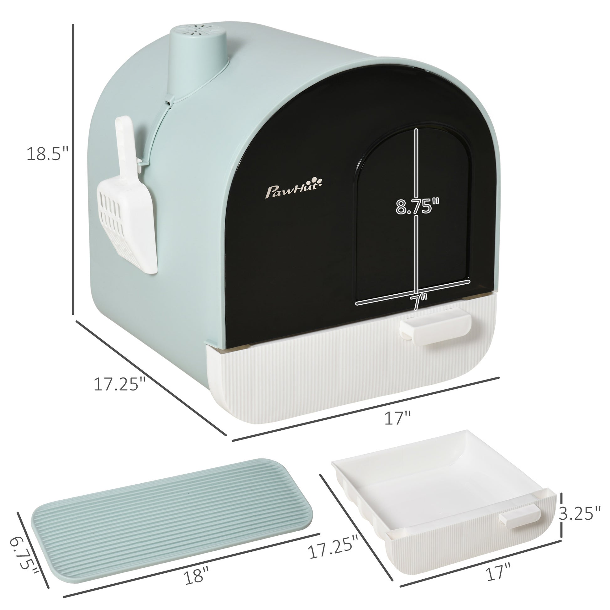 Groom Glory PawHut Cat Litter Box with Lid – Indoor Cat Tray, Spoon & Strainer