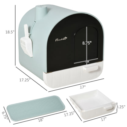 Groom Glory PawHut Cat Litter Box with Lid – Indoor Cat Tray, Spoon & Strainer