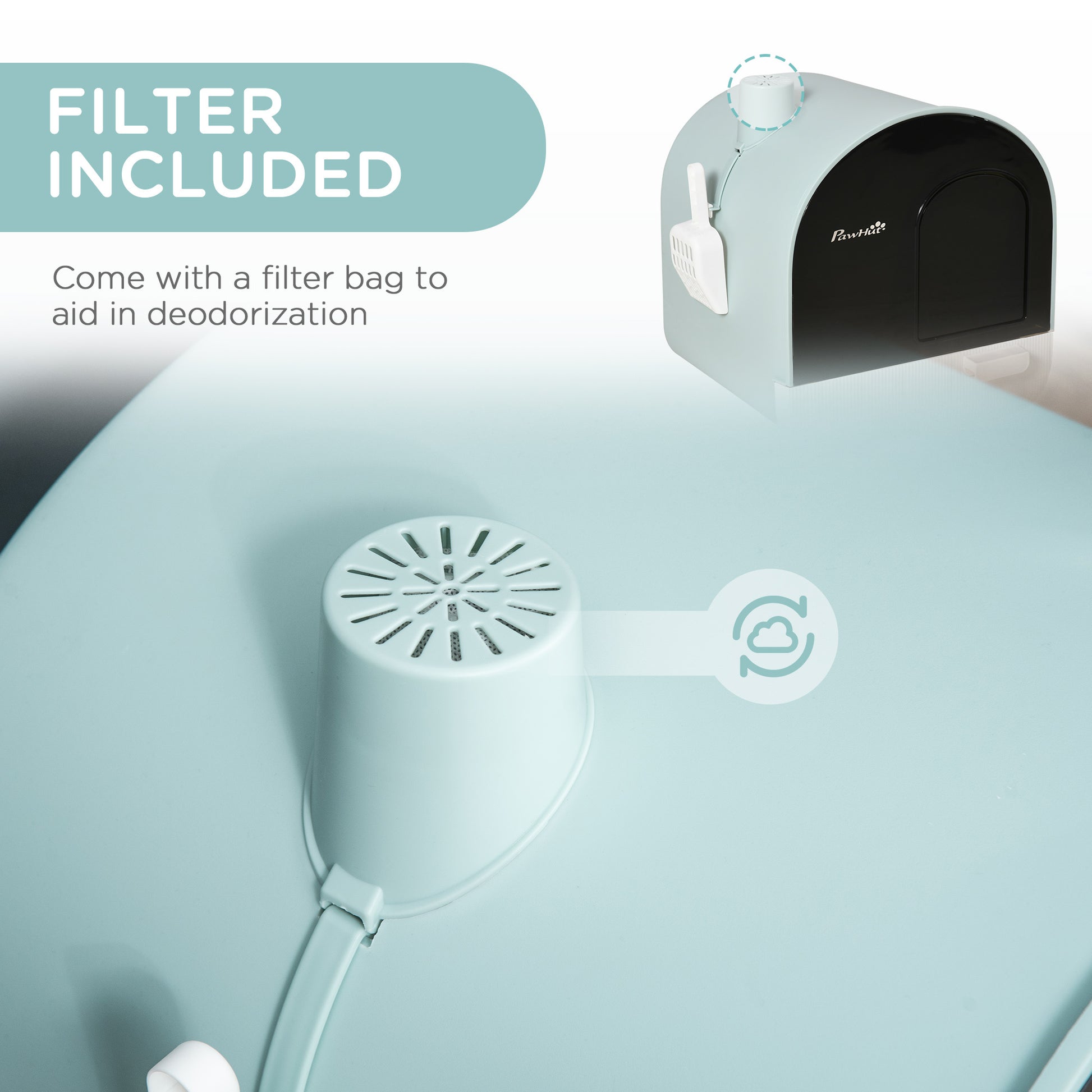 Groom Glory PawHut Cat Litter Box with Lid – Indoor Cat Tray, Spoon & Strainer