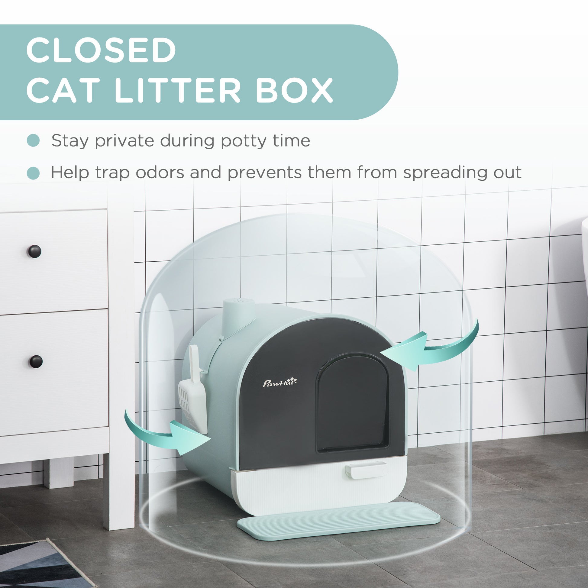 Groom Glory PawHut Cat Litter Box with Lid – Indoor Cat Tray, Spoon & Strainer