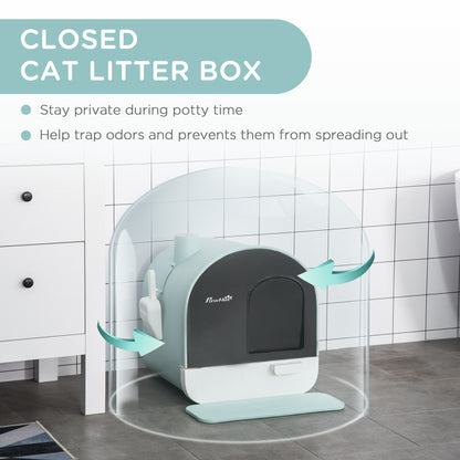 Groom Glory PawHut Cat Litter Box with Lid – Indoor Cat Tray, Spoon & Strainer