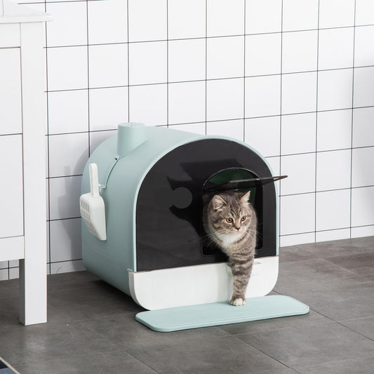Groom Glory PawHut Cat Litter Box with Lid – Indoor Cat Tray, Spoon & Strainer