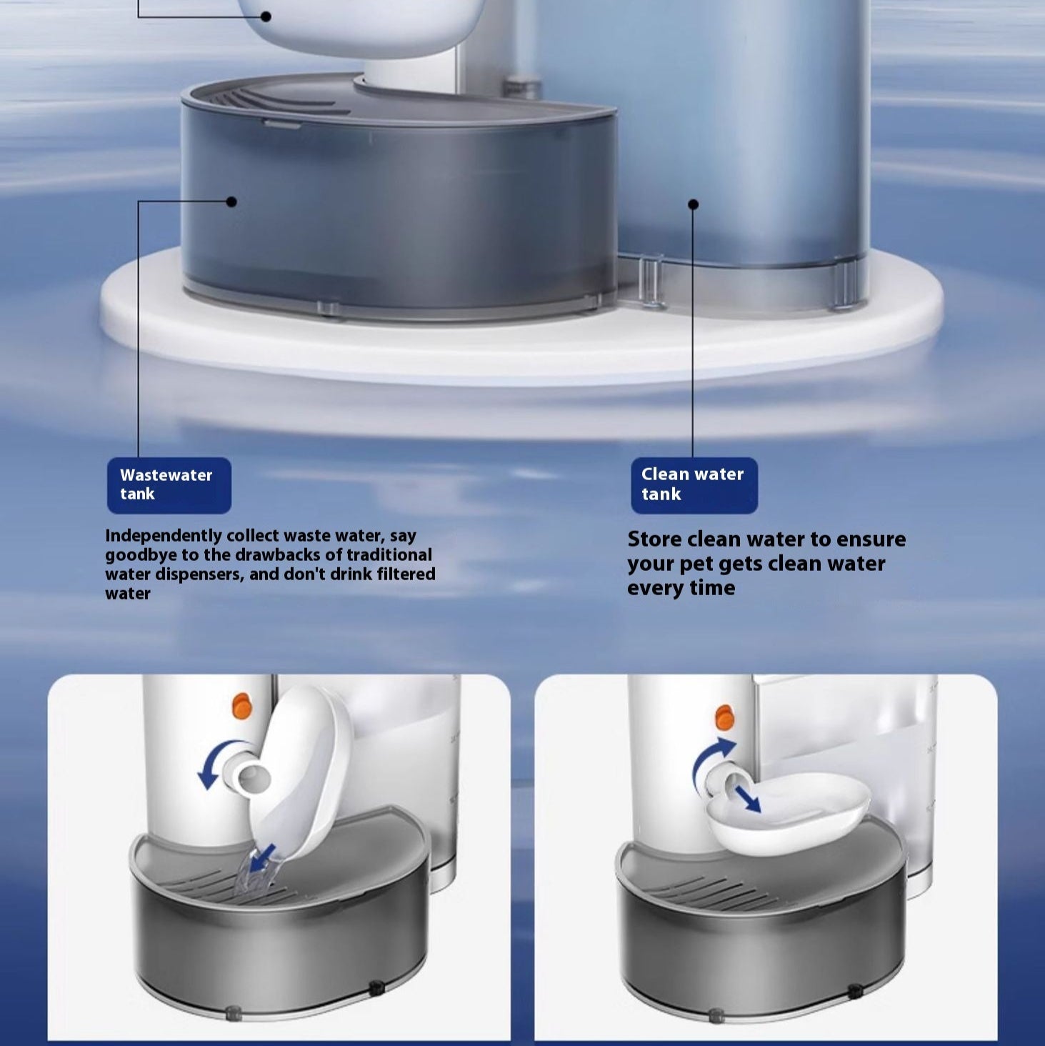 Groom Glory Rechargeable Dump Cat Water Fountain - Automatic Water Feeder