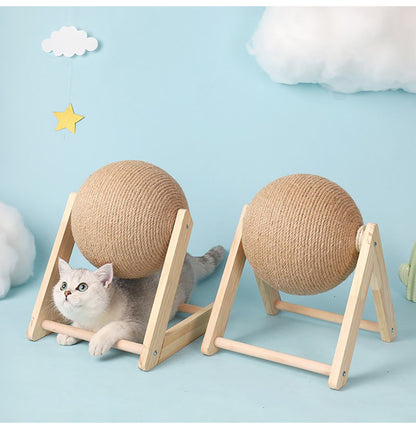 Groom Glory Vertical Sisal Cat Scratching Ball – Wooden Cat Toy