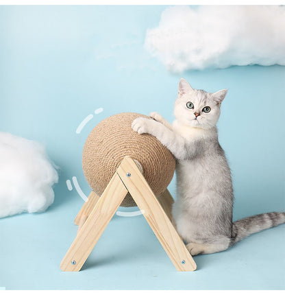 Groom Glory Vertical Sisal Cat Scratching Ball – Wooden Cat Toy