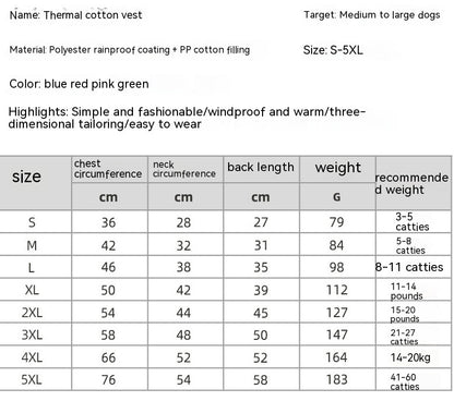Groom Glory Waterproof Winter Dog Coat – Thermal Cotton Vest for Cold Weather Protection
