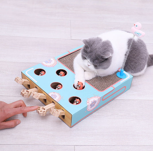 Whack-A-Mole Cat Toy – Interactive Cardboard & Wood Teaser