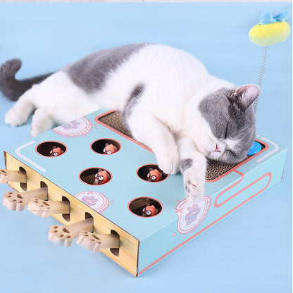 Groom Glory Whack-A-Mole Cat Toy – Interactive Cardboard & Wood Teaser