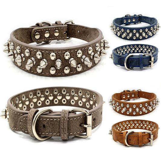 Rivet Pet Collar – Adjustable PU Leather Dog Collar
