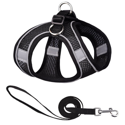 Vest-Style Reflective Pet Harness & Leash Set – Breathable Mesh with Hand-Held Rope