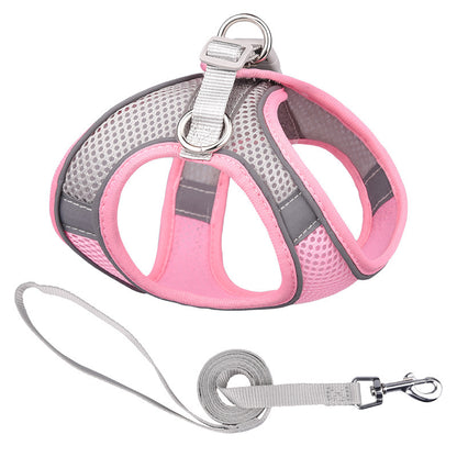 Vest-Style Reflective Pet Harness & Leash Set – Breathable Mesh with Hand-Held Rope